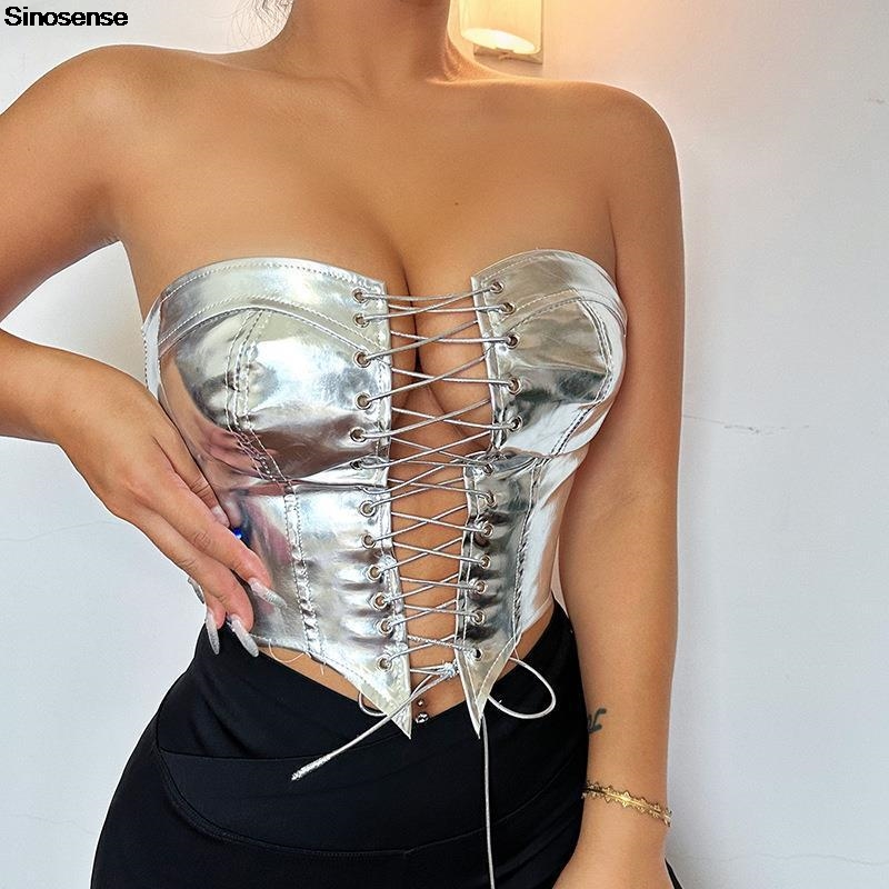 Strapless Bra Backless - المرأة بولي Leather الجلود بوستير المحاصيل