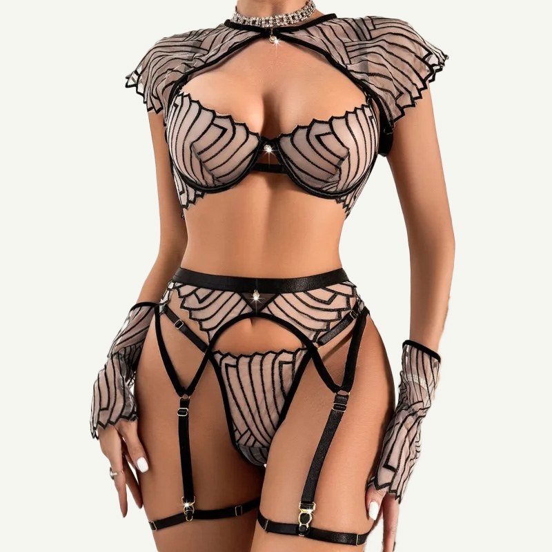 طقم لانجري نسائي أسود بتصميم ه - مراجعة Garter Belt Set وسعره