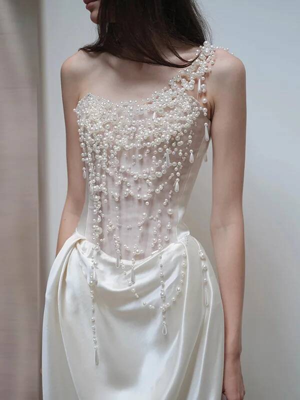 فستان سهرة فرنسي بدون حمالات م - مراجعة Slip Dress Satin وسعره